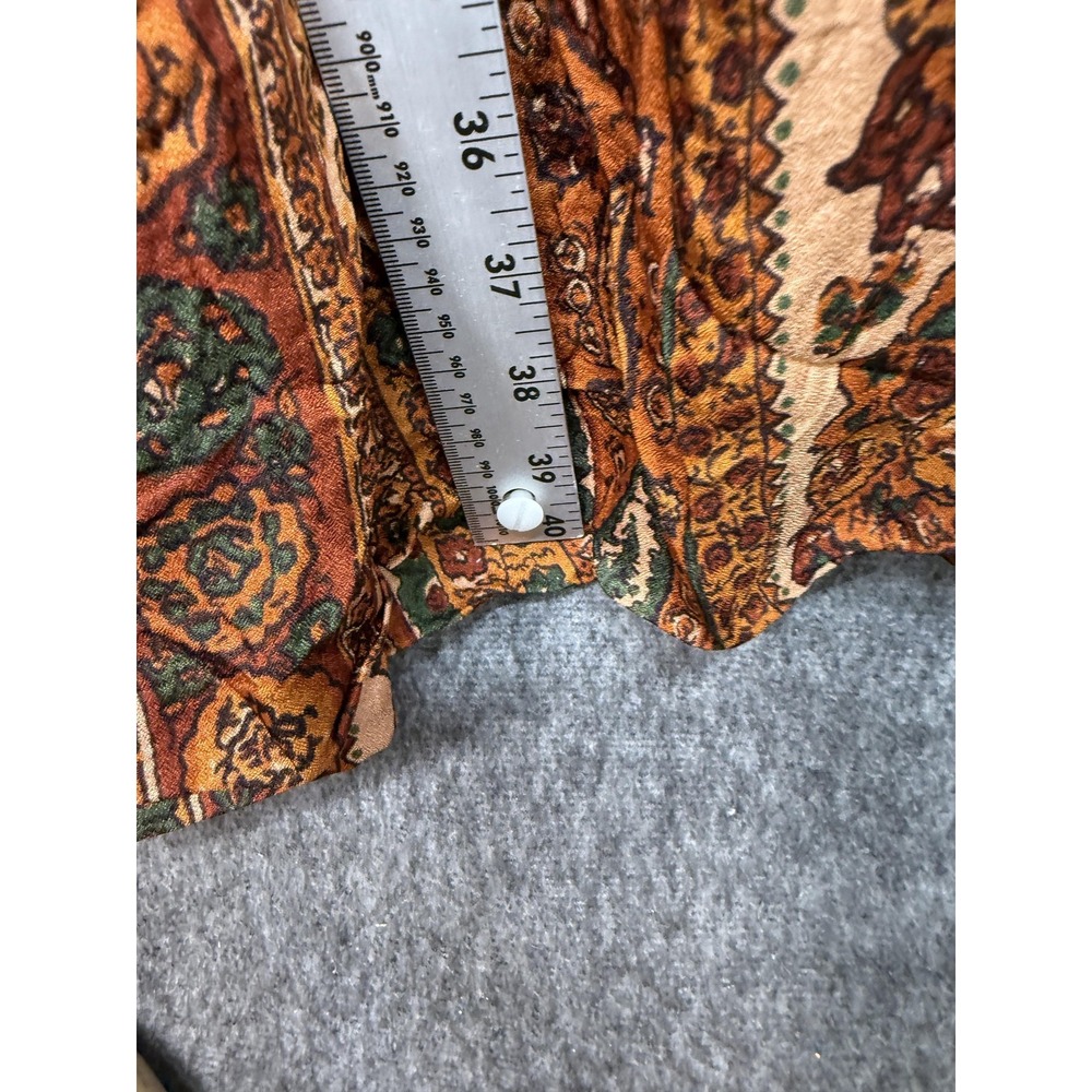 Boho‎ Paisley Dress Womens Medium Brown Orange Green Button Front Short Sleeve - Picture 7 of 12